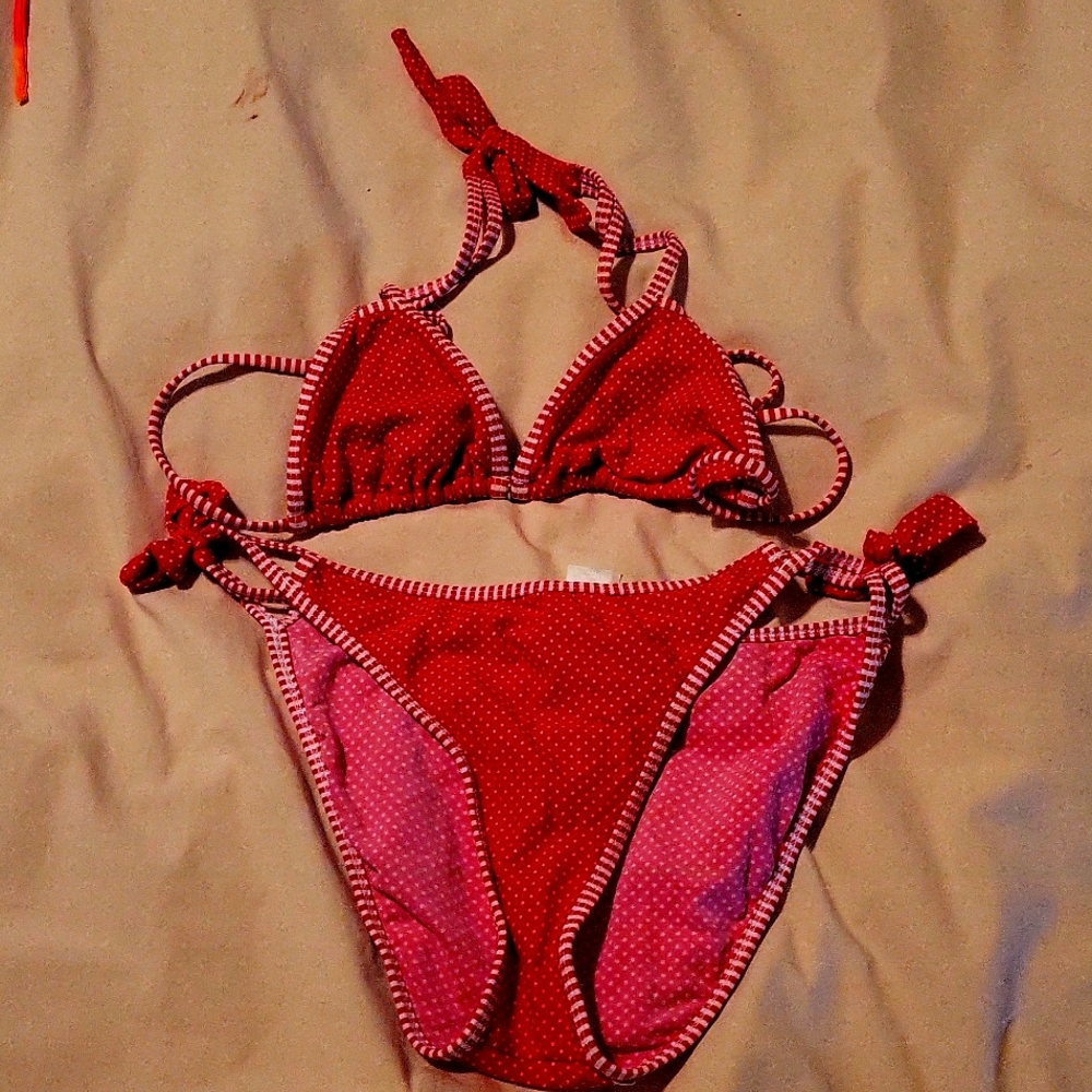 Red with white polka dots bikini